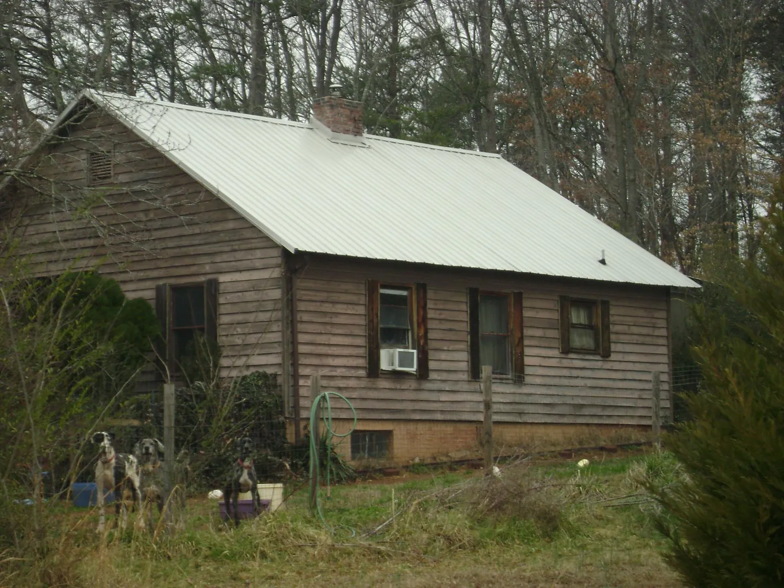 White metal roof on an old wood sided farmhouse, from a Asphalt Shingle Roof Repair job in Farmersburg